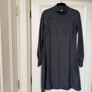 Soybu Athleisure Charcoal Long Sleeve Dress, high neck, zipper front, size L
